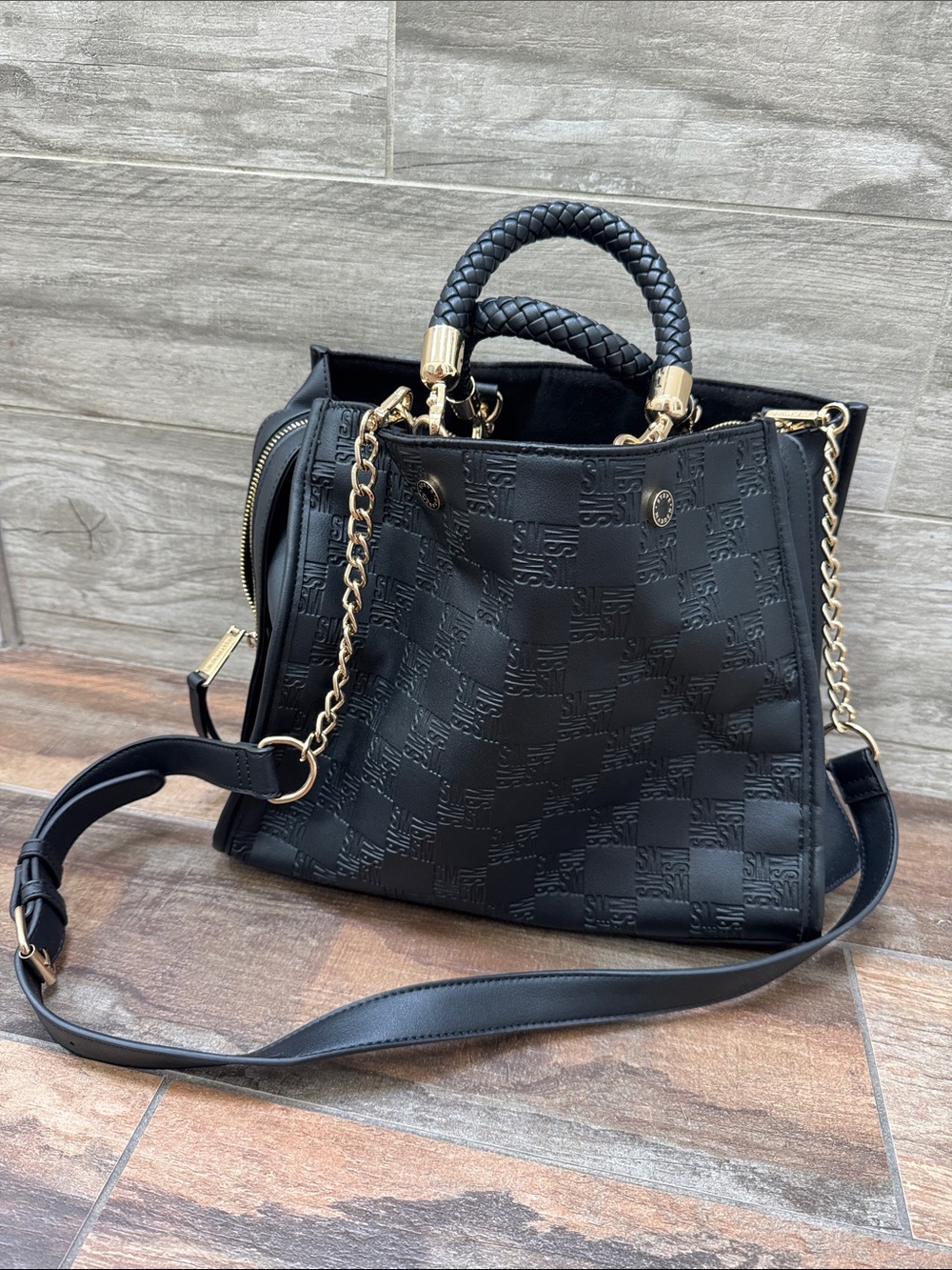 Black Quilted Steve Madden Tote Bag with Gold Chain Hardware - Women Bags